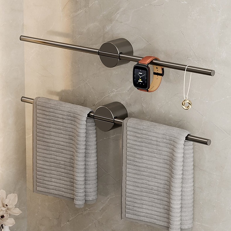 Bathroom Towel Bar Perforated Free Space Aluminum Towel Rack Extremely Simple Light Luxurious Towel Storage4