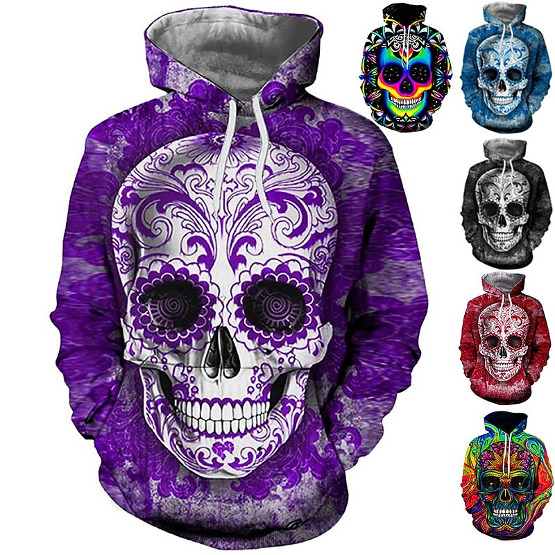Sugar Skull Mexican Hoodie Cartoon Manga Anime 3D Front Pocket Graphic For Couple's Men's Women's Adults' 3D Print Casual Daily