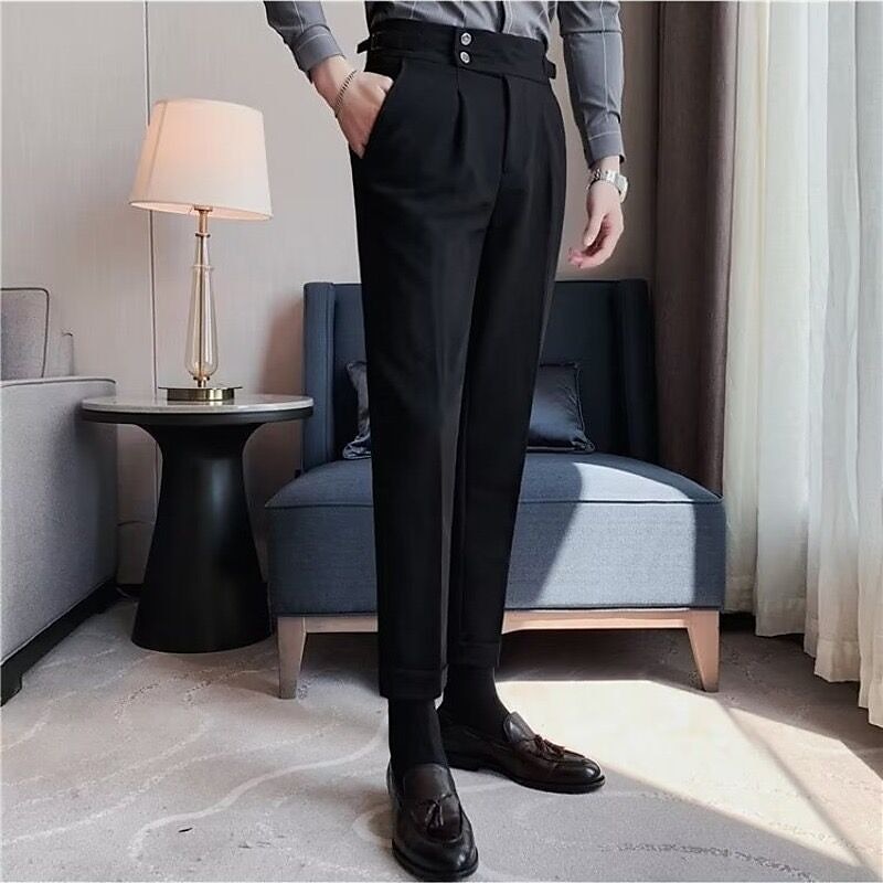 Men's Graduation Dress Pants Trousers Pleated Pants Suit Pants Pocket High Rise Plain Comfort Office Business Casual Elegant Vintage Black Green High Waist Micro-elastic4