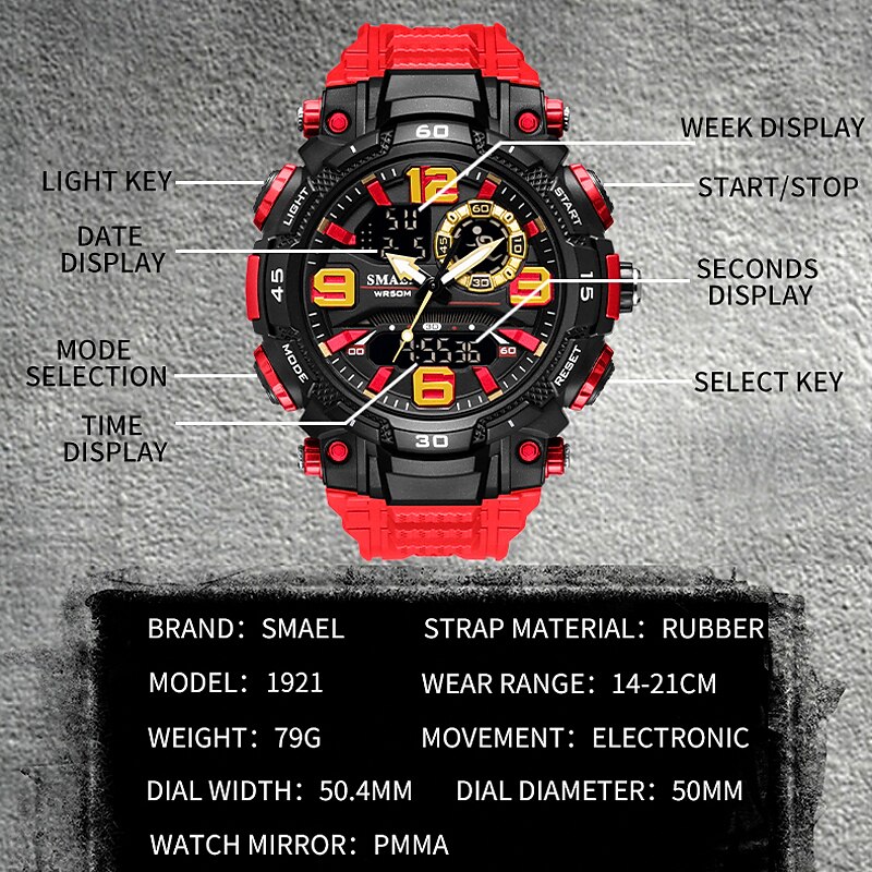 SMAEL  Military Wrist Watches For Men SMAEL Brand 1921 Dual Time Zone Waterproof 50M Stopwatch Sport Watches3