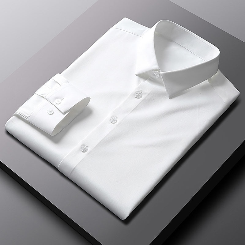 Men's Dress Shirt Non Iron Shirt Wedding Office & Career Black White Light Green Dark Navy Long Sleeve Lapel Spring Fall Clothing Apparel3