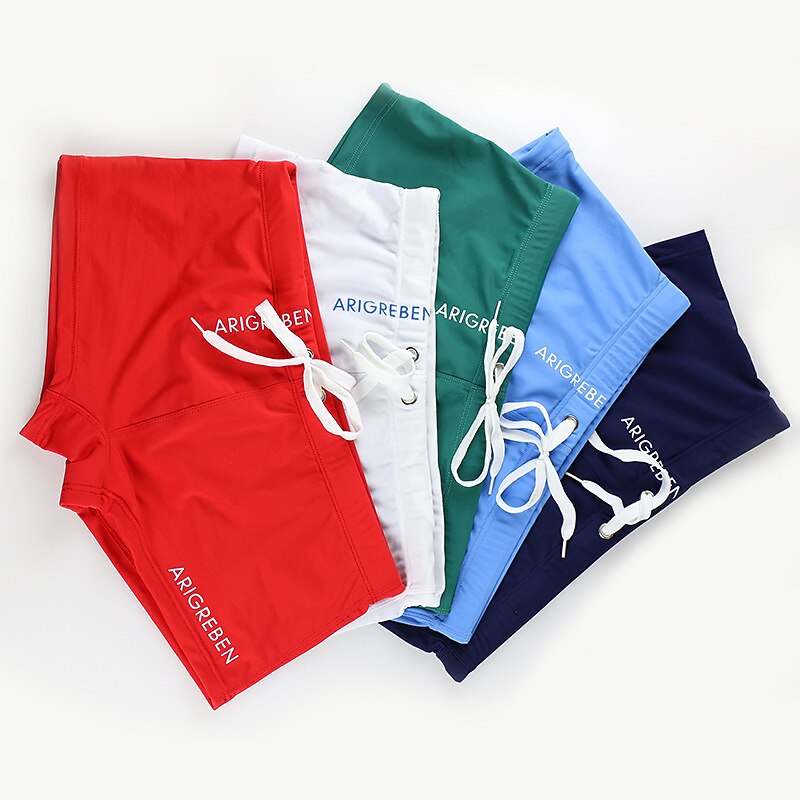 Men's Swimwear Swim Trunks Swim Briefs Drawstring Letter Breathable Soft Simple White Red2
