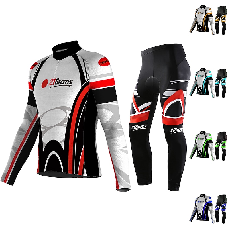 Men's Cycling Jersey with Tights Long Sleeve Mountain Bike MTB Road Bike Cycling Blue Sky Blue Green Graphic Bike Clothing Suit UV Resistant Breathable Quick Dry Anatomic Design Back Pocket Spandex