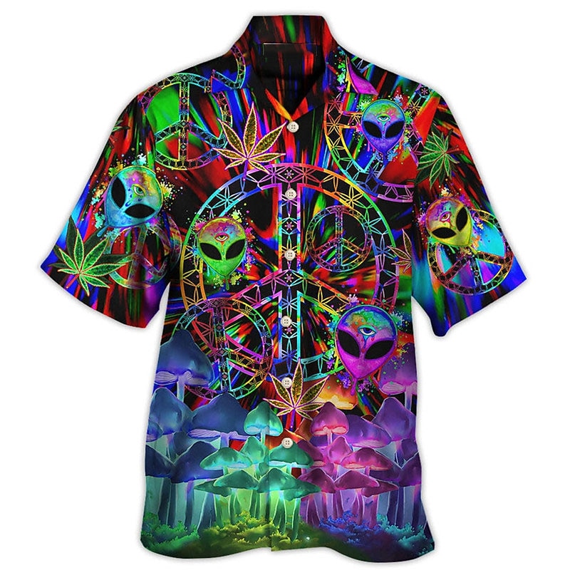 Men's Colorful Mushroom Alien Shirt Summer Hawaiian Shirt Aloha Shirt Short Sleeve Shirt Turndown Tropical Fashion Hawaiian Casual Hawaiian Holiday Red Blue Purple S M L2
