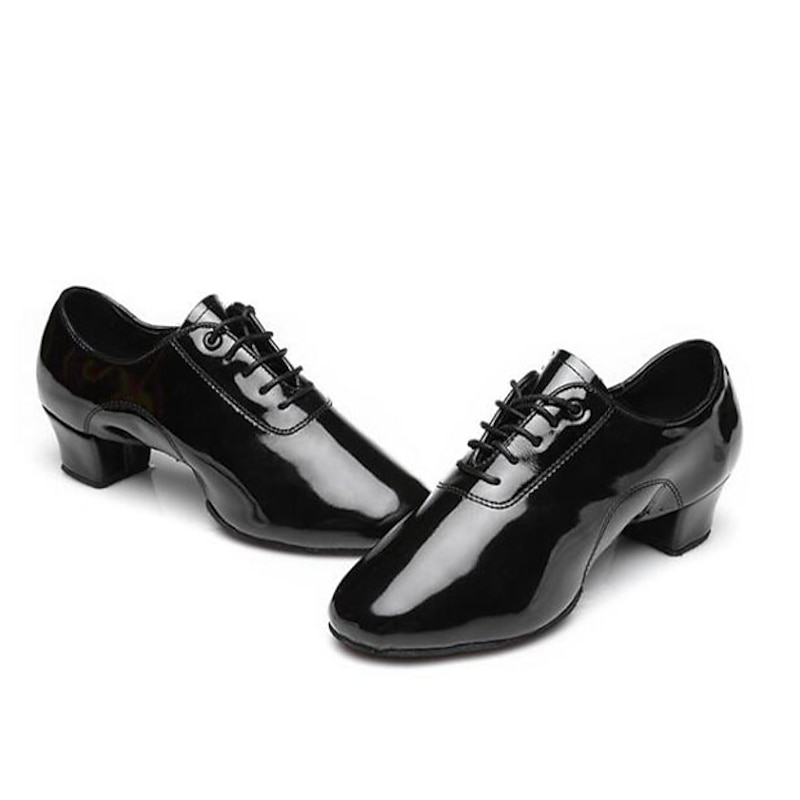 Men's Black Patent Leather Dance Shoes with Lace-Up Design – Comfortable Ballroom & Social Dance Shoes with Low Heel and Soft Suede Sole2