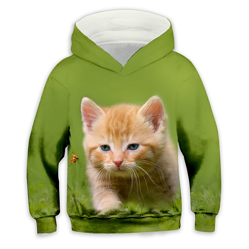 Kids Girls' Hoodie Animal Casual Long Sleeve Pocket Cute 7-13 Years Fall White Light Green Blue3