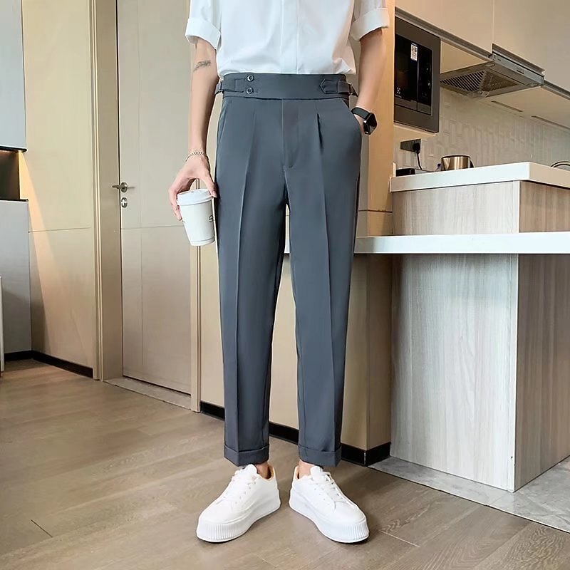 Men's Graduation Dress Pants Trousers Pleated Pants Suit Pants Pocket High Rise Plain Comfort Breathable Ankle-Length Office Business Casual Elegant Vintage Black White High Waist Micro-elastic2