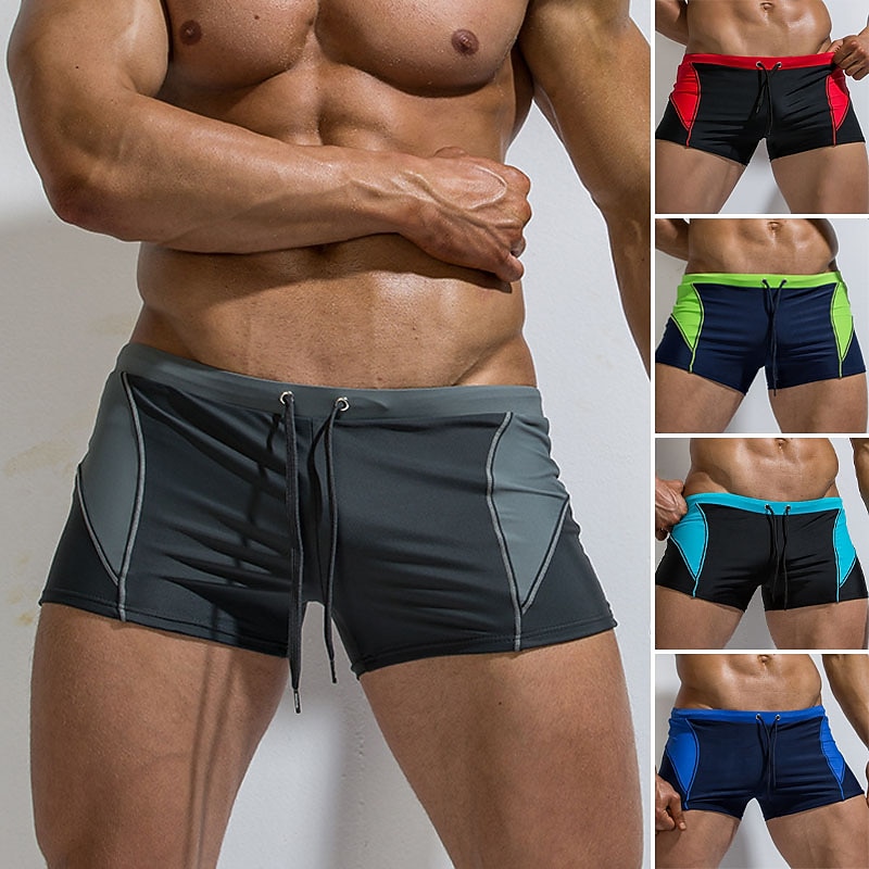 Men's Swim Trunks Board Shorts Swim Brief Drawstring Elastic Waist Graphic Color Block Comfort Breathable Casual Daily Holiday Fashion Streetwear Green Blue Micro-elastic