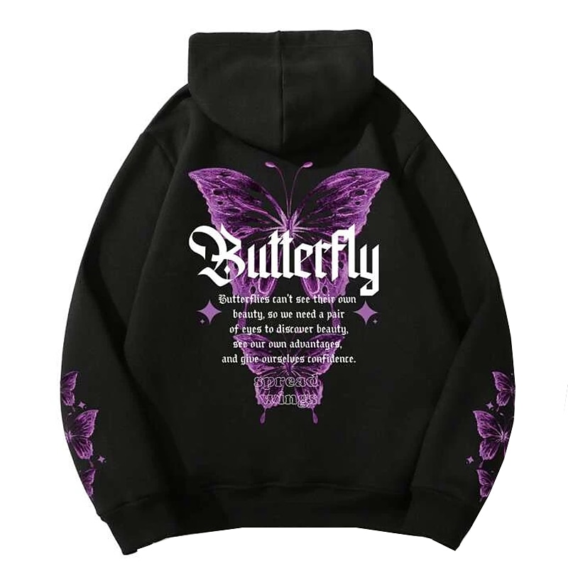 Men's Butterfly Hoodie Hoodies Sweatshirt Streetwear Cool Long Sleeve Hooded Holiday Going out Light Khaki. Black Lace up Pocket Winter Spring &  Fall Designer4