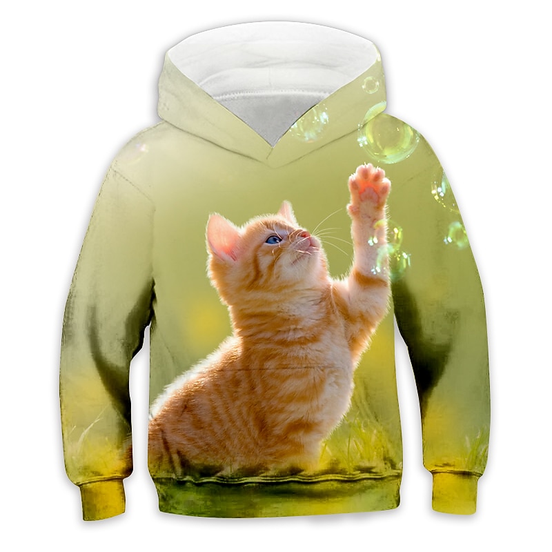 Kids Girls' Hoodie Animal Casual Long Sleeve Pocket Cute 7-13 Years Fall White Light Green Blue2