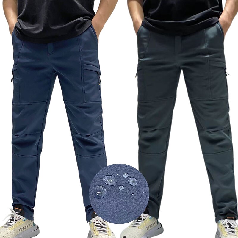 Men's Waterproof Hiking Pants Fleece Lined Pants Softshell Pants Winter Outdoor Thermal Warm Fleece Lining Waterproof Windproof Pants / Trousers Bottoms Black Navy Blue Fleece Hunting Ski / Snowboard