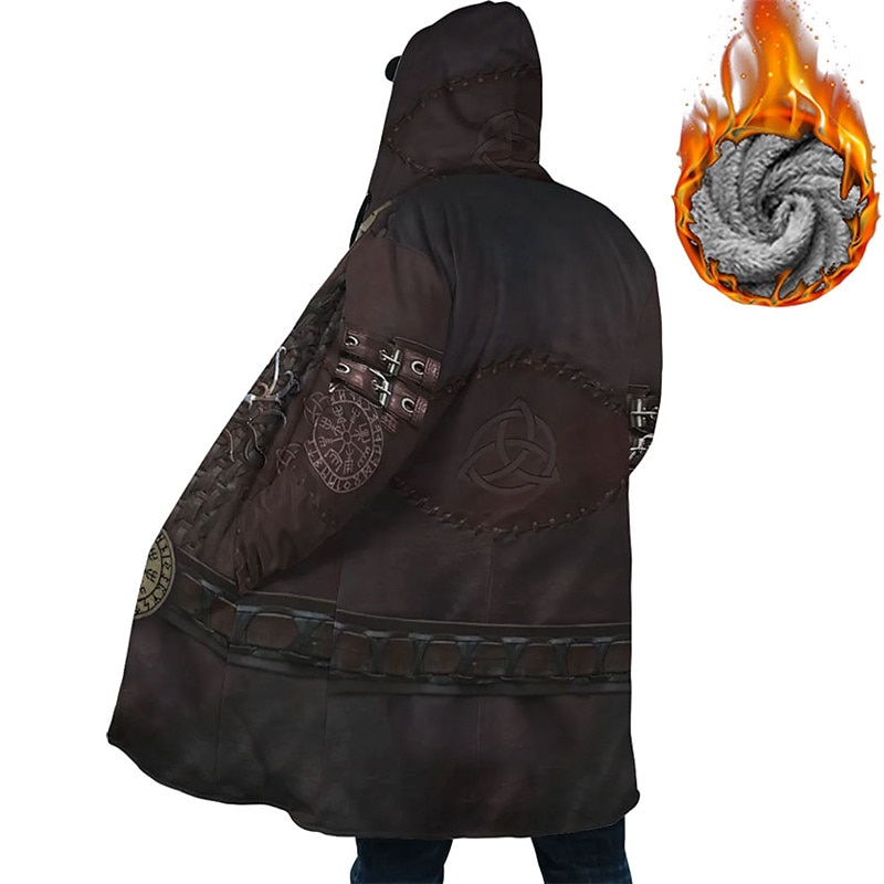 Men's Graphic Prints Winter Coat Fleece Jacket Coat Warm Comfortable Breathable Streetwear Sport Vintage Style Sports & Outdoor Daily Wear Going out Zipper Pocket Print Fall & Winter Hoodie Long2