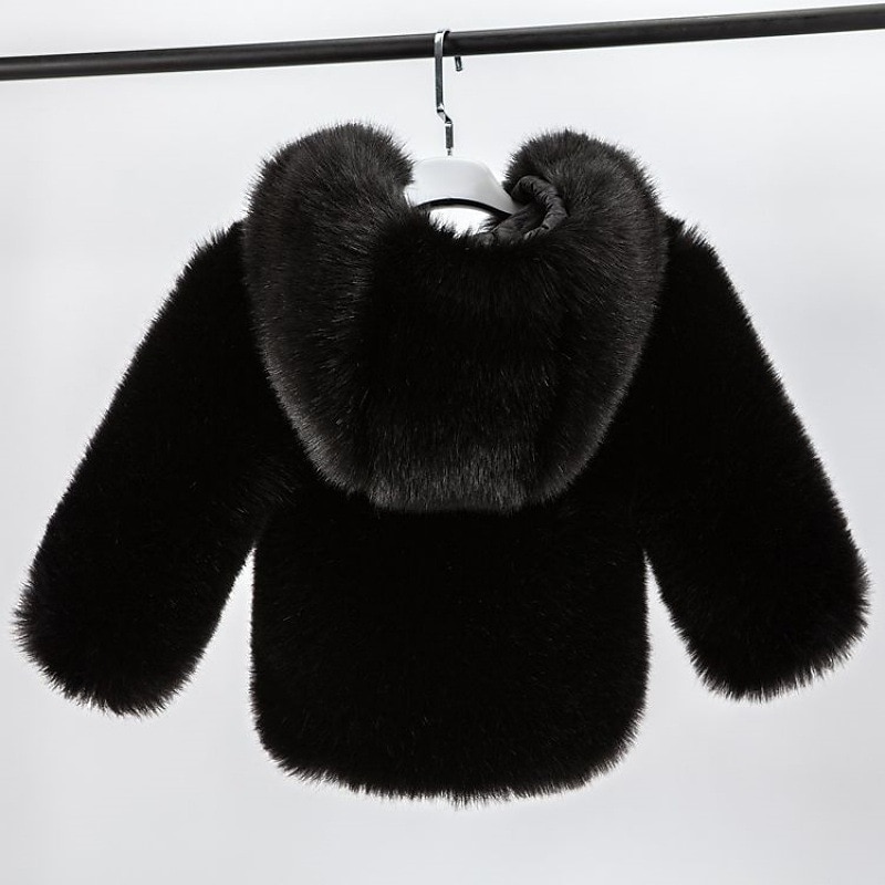 Kids Girls' Faux Fur Coat Solid Color Active Outdoor Cotton Coat Outerwear 2-12 Years Fall Black thickened Purple thickened Light gray thickened