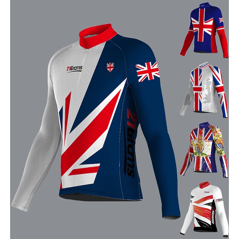 Men's Cycling Jersey UK Long Sleeve Bike Jersey Top with 3 Rear Pockets Mountain Bike MTB Road Bike Cycling Quick Dry Reflective Strips Lightweight Materials Back Pocket Sports Yellow Red Navy Blue