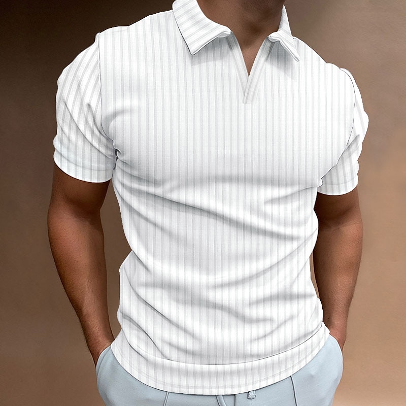 Men's Muscle Shirt Golf Shirt Casual Going out V Neck Short Sleeve Sportswear Casual Solid Color Striped Split Ends Simple Spring & Summer Slim Fit Black White Wine Navy Blue Blue Khaki Muscle Shirt