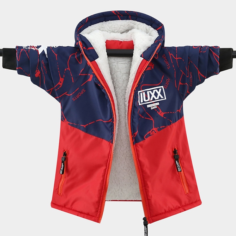 Kids Boys' Down Coat Outerwear Letter Long Sleeve Coat Outdoor Cotton Cool Daily Red Blue Green Fall Winter 7-13 Years4