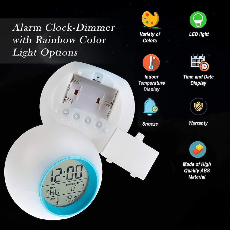 Color Changing LED Smart Light Digital Alarm Clocks Touch Control Kids Children Wake Up Alarm Clock Thermometer Nature Music Gifts4