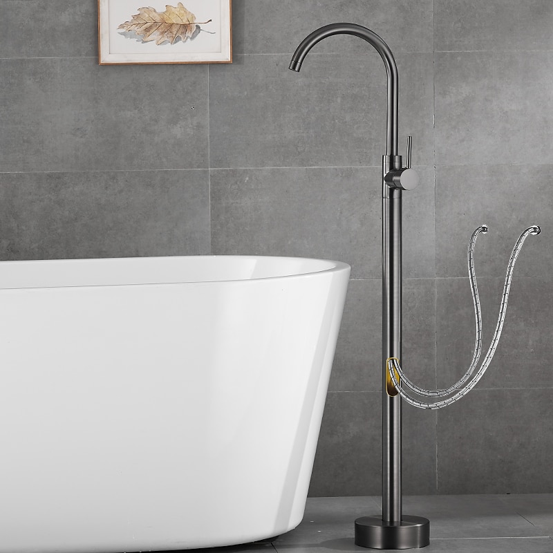 Bathtub Faucet Gun Grey Contemporary Electroplated Free Standing Ceramic Valve Bath Shower Mixer Taps