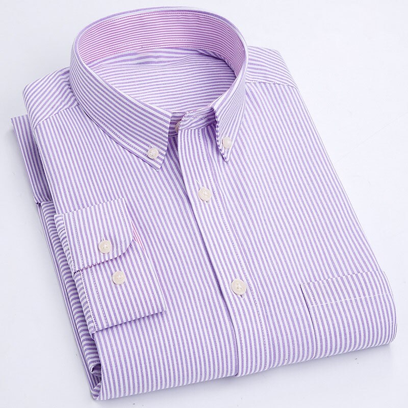 Men's Dress Shirt Striped Shirt Button Down Shirt Oxford Shirt Plaid / Striped / Chevron / Round Wedding Vacation Blue Sky Blue Dusty Blue Light Purple Long Sleeve Turndown Spring Fall Clothing2