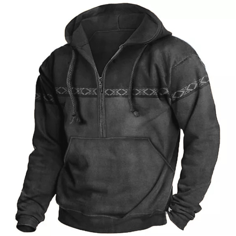 Men's Color Block Bohemian Style Graphic Prints Hoodie Hoodies Sweatshirt Designer Basic Long Sleeve Hooded Daily Holiday Going out Blue Purple Half Zip Front Pocket Spring &  Fall Designer3