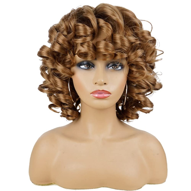 Short Curly Wigs for Black Women Afro Curly Wigs with Bangs Big Curly Wig Blonde Wigs for Black Women Light Brown Short Wigs Black Synthetic Hair Natural Wigs2