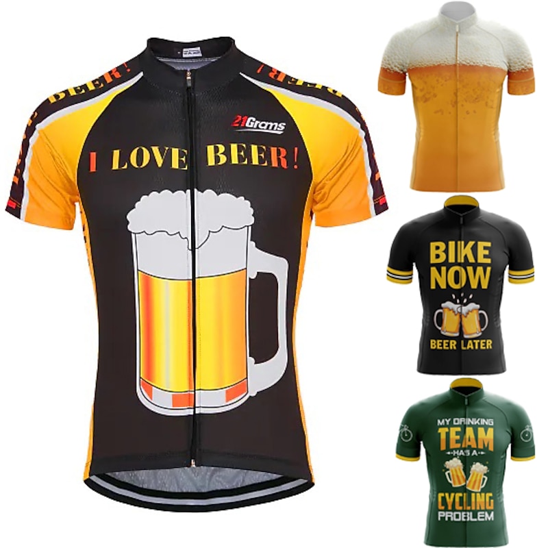 Men's Cycling Jersey Patterned Funny Oktoberfest Beer Short Sleeve Bike Top with 3 Rear Pockets Mountain Bike MTB Road Bike Cycling UV Resistant Quick Dry Back Pocket Moisture Wicking Sports Black2