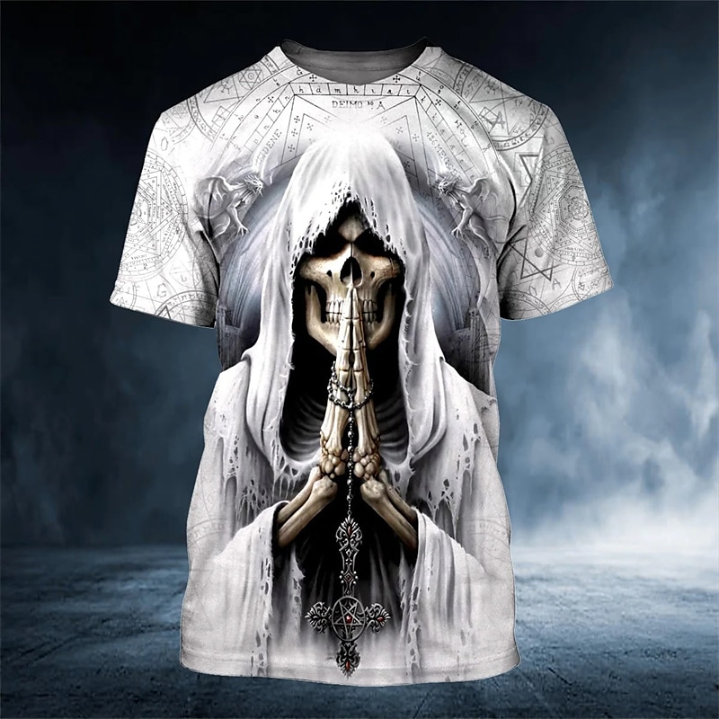 Men's Graphic Skulls T Shirt Halloween Shirt Tee Short Sleeve T shirt 3D Print Crew Neck Shirt Vintage Fashion Designer Outdoor Casual Daily White Spring & Summer Clothing Apparel S M L XL 2XL 3XL