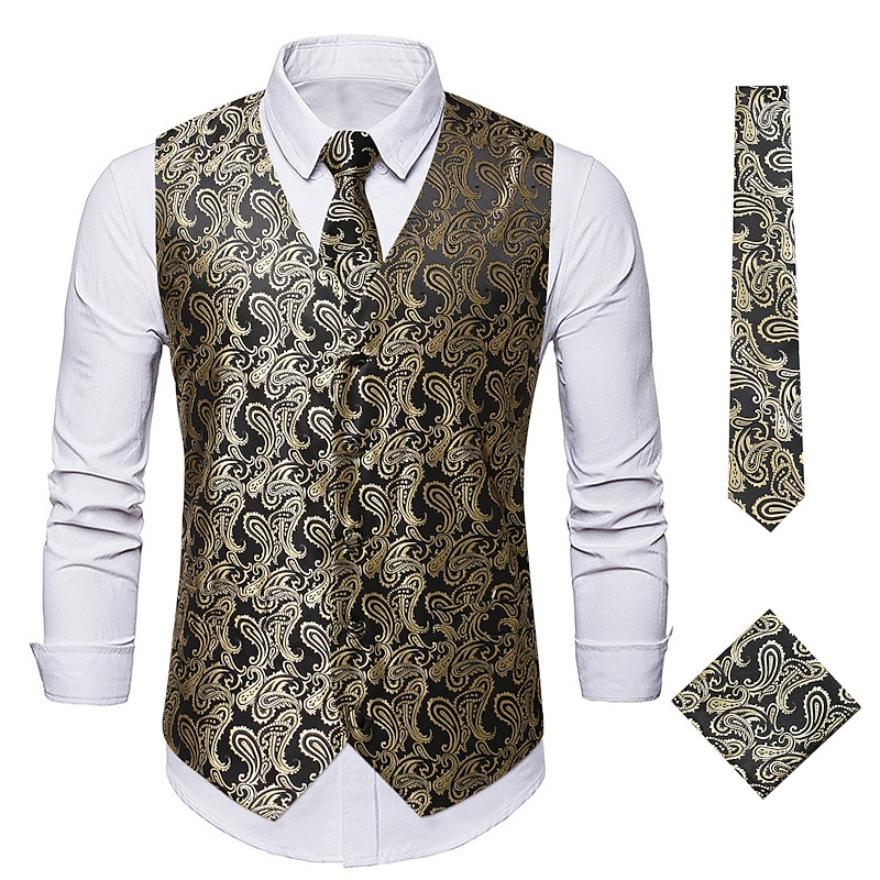 Men's Vest Waistcoat Gilet Wedding Office & Career Daily Wear Party / Cocktail Business Modern Contemporary Spring Fall Embroidered Pocket Print Button-Down Polyester Soft Outdoor Comfortable Flower2