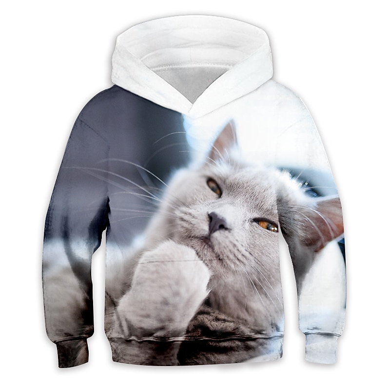 Kids Girls' Hoodie Animal Casual Long Sleeve Pocket Cute 7-13 Years Fall White Light Green Blue4