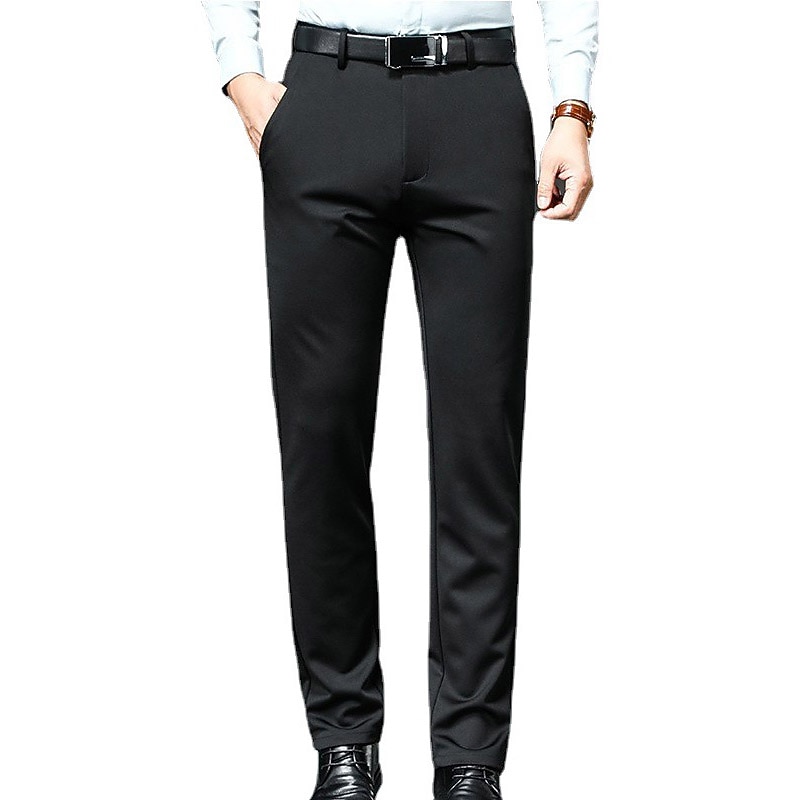 Men's Dress Pants Fleece Pants Winter Pants Trousers Pocket Straight Leg Plain Wedding Office Work Chic & Modern Formal Black Navy Blue High Waist Micro-elastic4