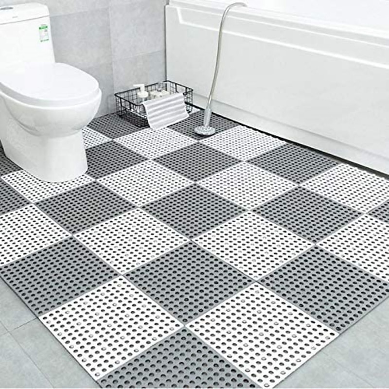 Interlocking Rubber Floor Tiles with Drain Holes DIY Size Bathroom Shower Toilet Floor Tiles Mat Interlocking Massage Soft Cushion Floor Tiles for Indoor/Outdoor4