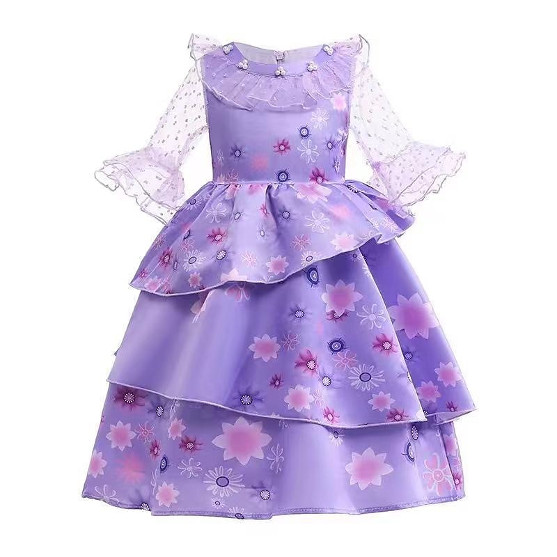 Encanto Fairytale Princess Isabela Madrigal Flower Girl Dress Theme Party Costume Tulle Dresses Girls' Movie Cosplay Rosy Pink Blue Fuchsia Dress Halloween Carnival Masquerade World Book Day Costumes4