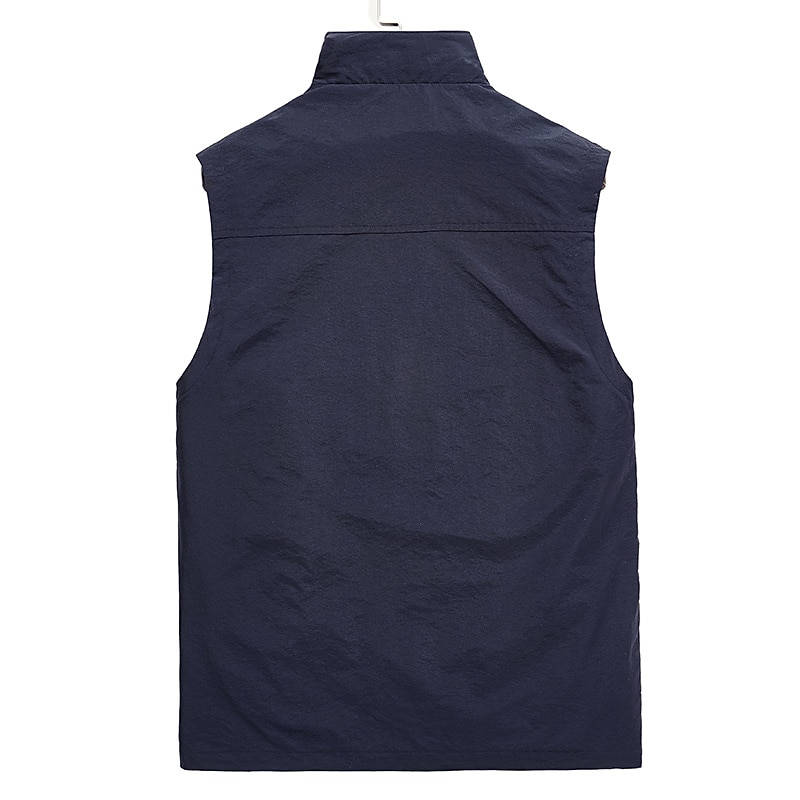 Men's Fishing Vest Sleeveless Vest Outdoor Casual Spring Fall Zipper Pocket Nylon Quick Dry Plain Zipper Army Green khaki Dark Blue Vest3