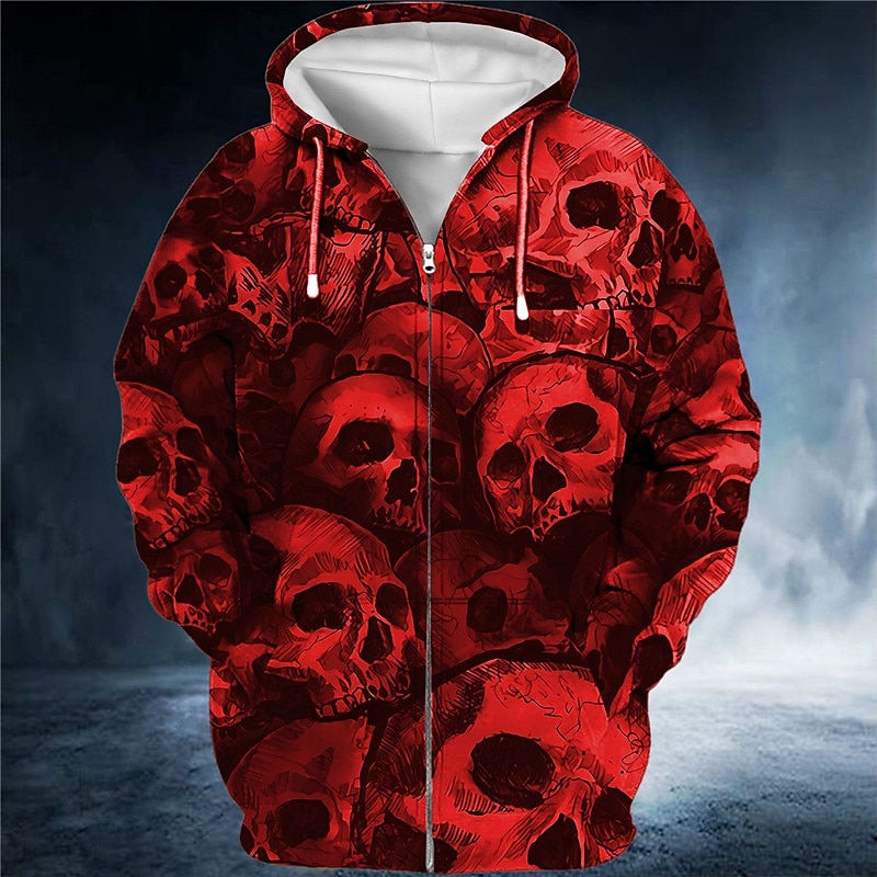Men's Skull Graphic Prints Hoodie Hoodies Sweatshirt Streetwear Designer Long Sleeve Hooded Sports & Outdoor Daily Sports Red Blue Zipper Print Spring &  Fall Designer2