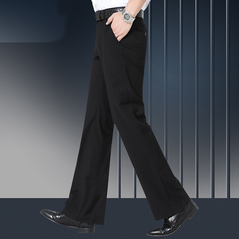 Men's Graduation Dress Pants Flared Pants Bell Bottom Trousers Pocket Straight Leg Solid Colored Comfort Wedding Office Business Streetwear Retro Black Deep Blue Micro-elastic