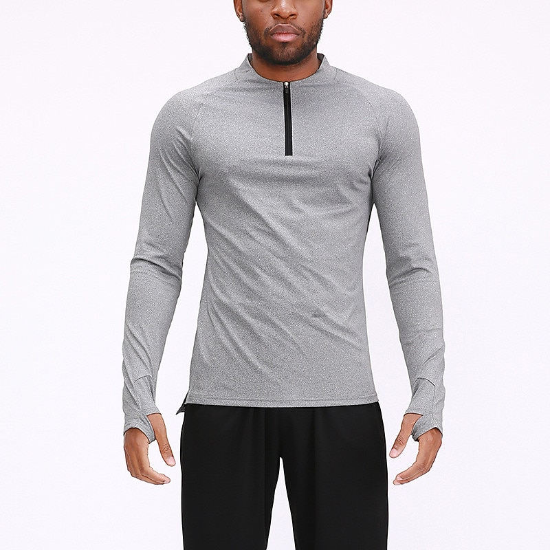 Men's Muscle Shirt Moisture Wicking Shirts Zip Half Shirt Tee Top Long Sleeve Standing Collar Spring &  Fall Plain Sports Fashion Workout Zipper Quick Dry Thumbhole Sports & Outdoor Street Daily3