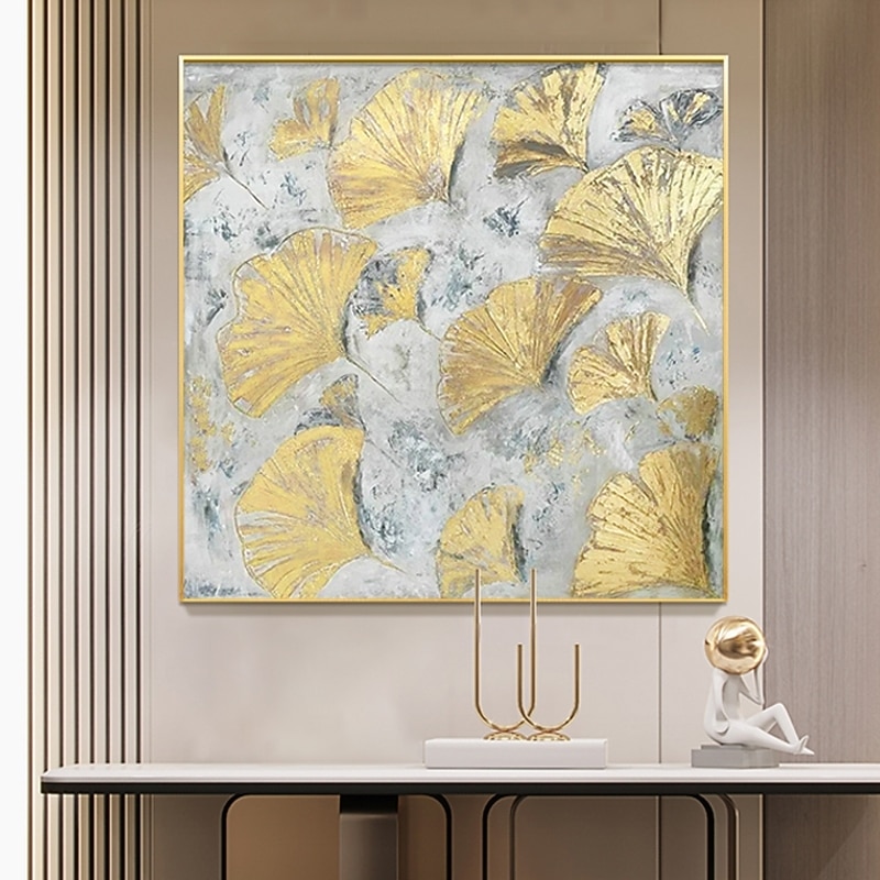 Handmade Hand Painted Oil Painting Wall Modern Abstract Gold Flower Canvas Painting Home Decoration Decor Rolled Figure Painting