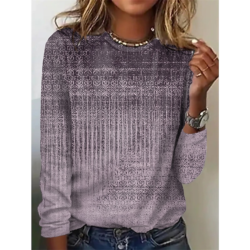 Women's T shirt Long Sleeve Crew Neck Long Sleeve Tunic Graphic Basic Round Neck Regular Tops Daily Weekend Print Red Blue Green Khaki Gray Fall & Winter Prefall4