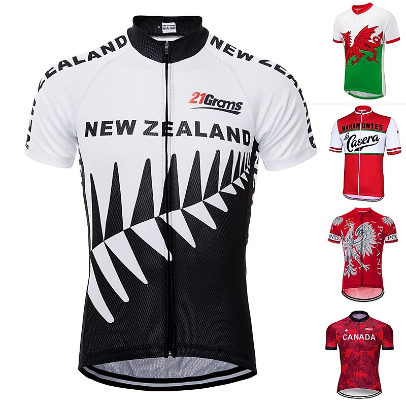 Men's Cycling Jersey Patterned New Zealand National Flag Short Sleeve Bike Jersey Top with 3 Rear Pockets Mountain Bike MTB Road Bike Cycling UV Resistant Quick Dry Back Pocket Moisture Wicking Sports2