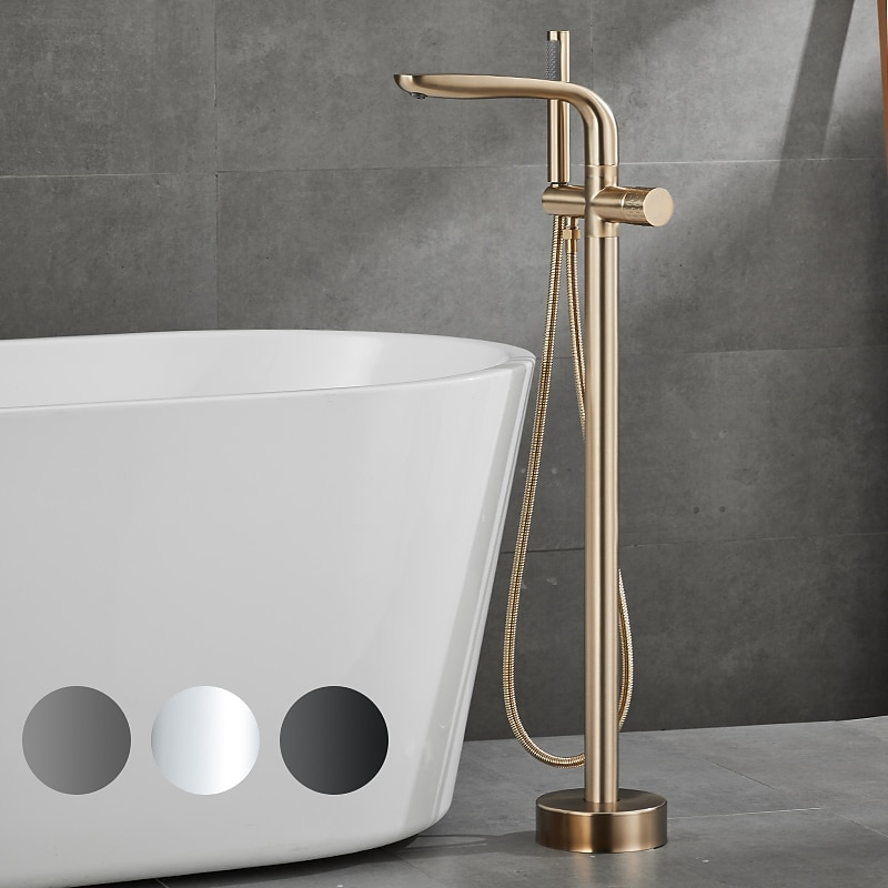 Bathtub Faucet Floor Mount Freestanding Tub Filler Brass High Flow Shower Faucets with Handheld Shower Mixer Taps Swivel Spout(Gun Grey/Brushed Golden)