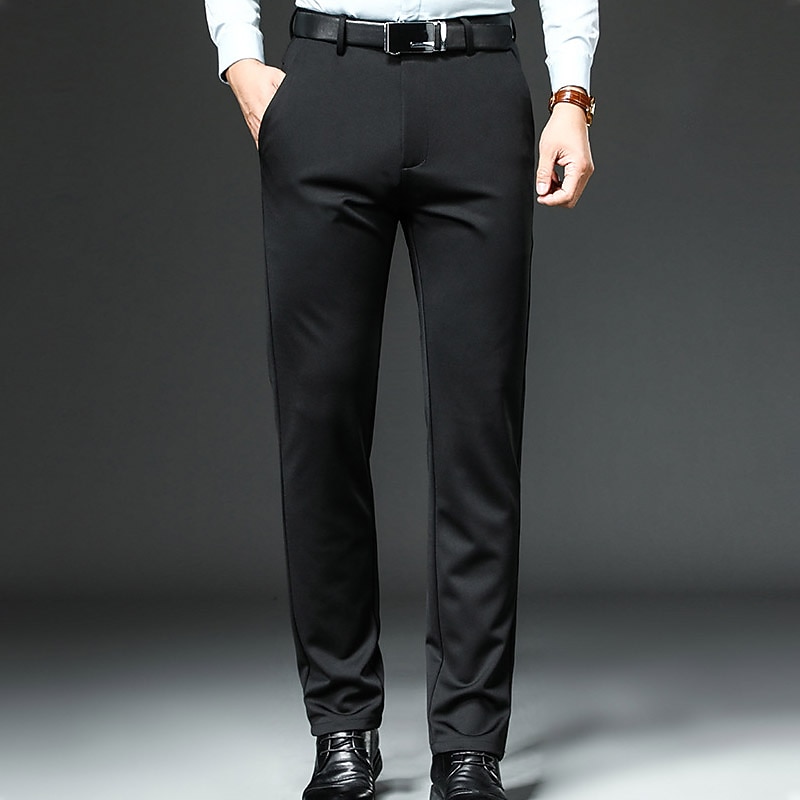 Men's Dress Pants Fleece Pants Winter Pants Trousers Pocket Straight Leg Plain Wedding Office Work Chic & Modern Formal Black Navy Blue High Waist Micro-elastic3