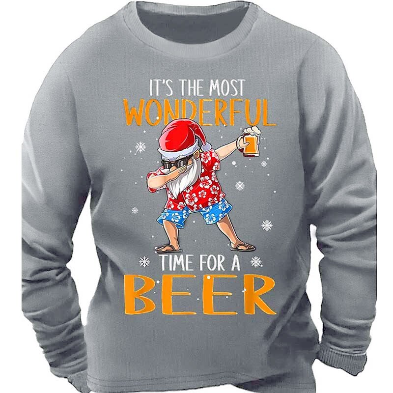 Men's Letter Snowflake Beer Sweatshirt Sweatshirt Long Sleeve Sweatshirt Crew Neck Christmas Casual Big and Tall Sports & Outdoor Daily Sports Print Fall & Winter2