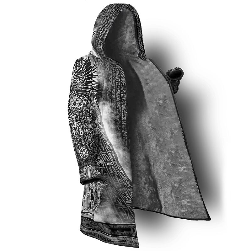 Men's Winter Coat Fleece Jacket Coat Sports & Outdoor Daily Wear Warm Breathable Zipper Pocket Fall & Winter Graphic Prints Totem Streetwear Sport Hoodie Long Regular Fit Yellow Gray Jacket3