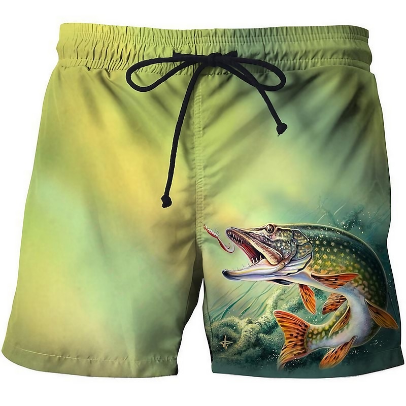 Men's Graphic Prints Fish Swim Trunks Swim Shorts Board Shorts Mid Waist Fashion Streetwear Casual Outdoor Daily Holiday Pocket Drawstring Elastic Waist Designer Clothing Apparel
