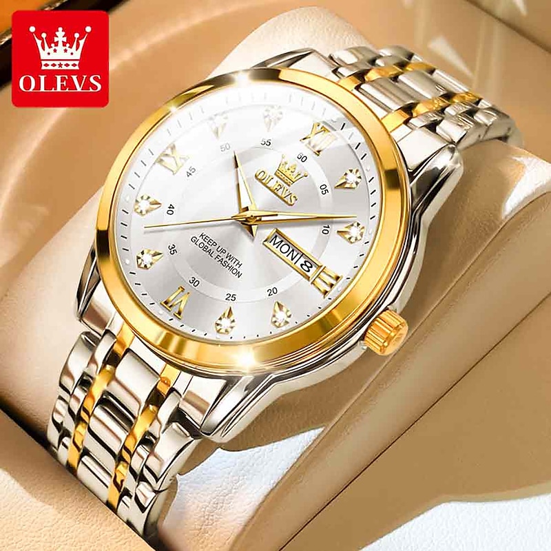 OLEVS Quartz Watch for Men Luxury Diamonds Gold Watch Waterproof Luminous Stainless steel Business Men's Quartz Watch Mens Watch
