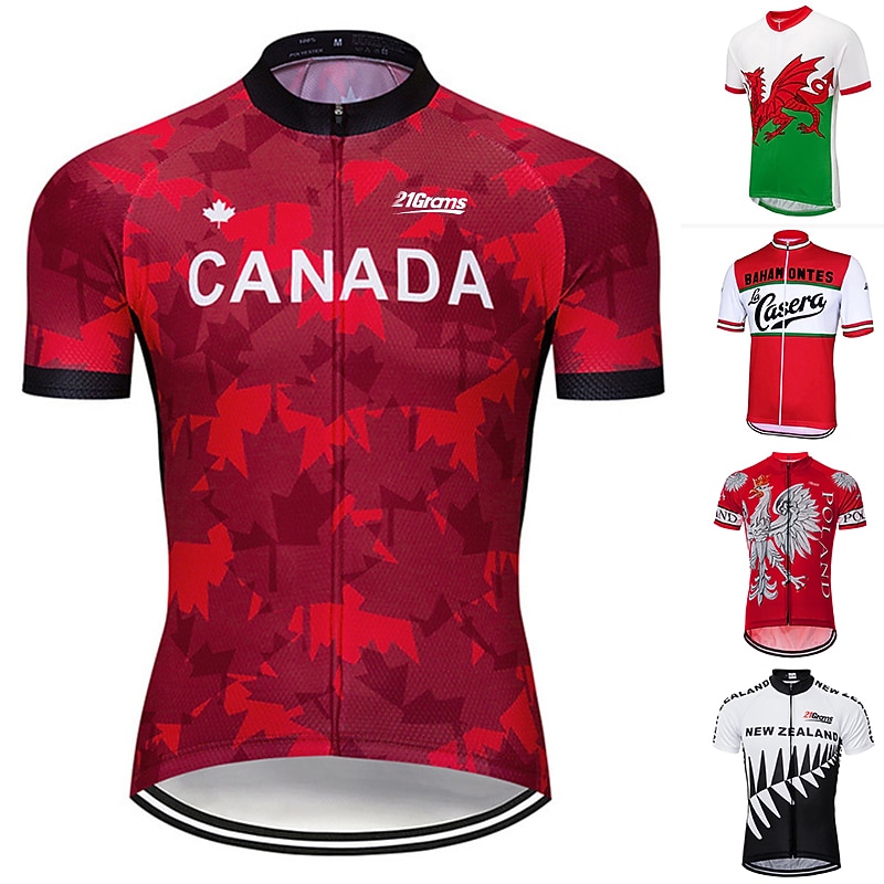 Men's Cycling Jersey Patterned Canada National Flag Short Sleeve Bike Jersey Top with 3 Rear Pockets Mountain Bike MTB Road Bike Cycling UV Resistant Quick Dry Back Pocket Sweat-Wicking Sports Wine