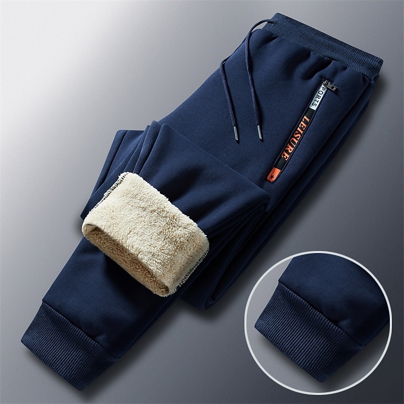 Men's Sherpa Fleece Pants Sweatpants Joggers Winter Pants Drawstring Solid Color Comfort Warm Casual Daily Going out Sports Stylish 1 2 Micro-elastic3