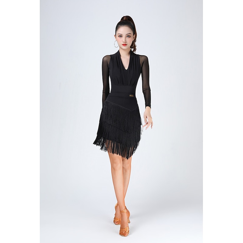 Latin Dance Skirts Tassel Pure Color Women's Training Party High Terylene4