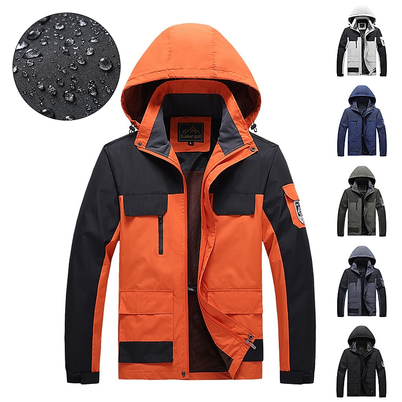 Men's Waterproof Hiking Jacket Rain Jacket Hiking Windbreaker Outdoor Waterproof Windproof Quick Dry Lightweight Outerwear Trench Coat Top Fishing Climbing Beach Ivory white Black Orange Army Green