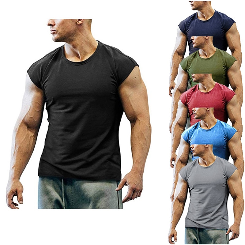 Men's T Shirt Tank Top Moisture Wicking Shirts Sleeveless Crew Neck Summer Plain Sports Fashion Lightweight Vacation Casual Holiday Black White Army Green Top Tee for Men